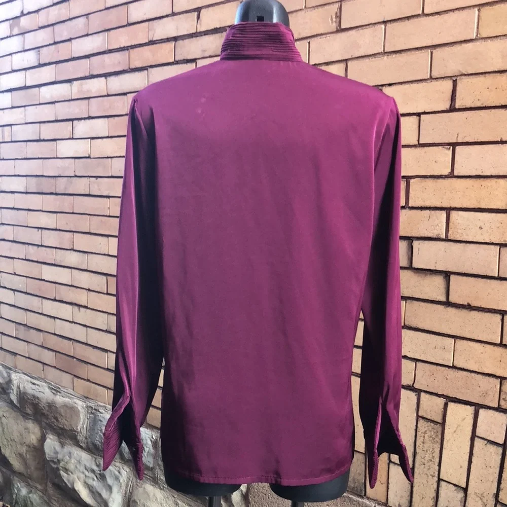 Vintage Pendleton Long Sleeve Button Down high collar raspberry Blouse 8 - Picture 9 of 12